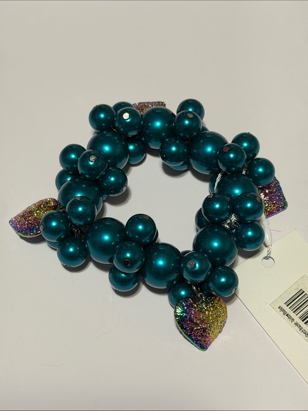 Amora Pearl Stretch Bracelet Rainbow Rhodium